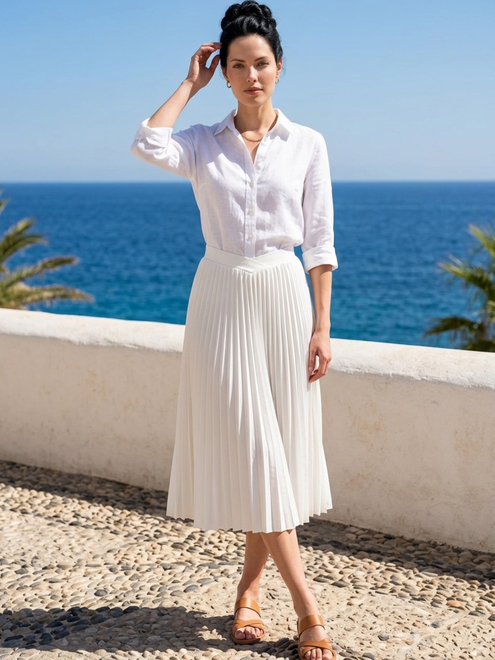 Elegant White Pleated Midi Skirt